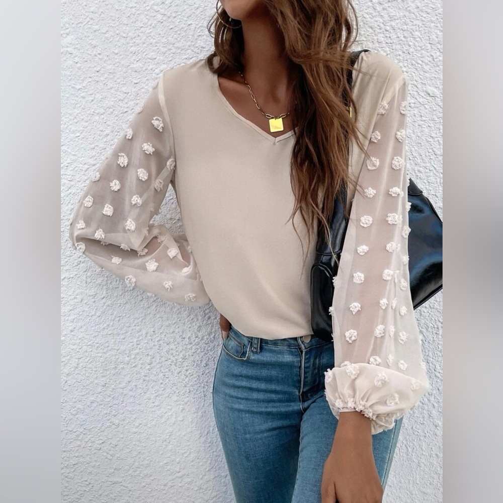 SHEIN Swiss Dot Bishop Blouse